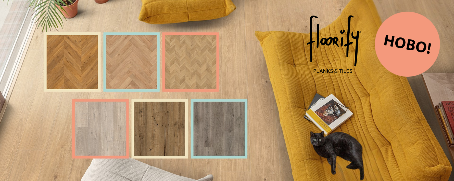 Floorify Planks & Tiles — НОВО в Паркетен Свят: мостри декори, жълт диван и светъл дъбов под