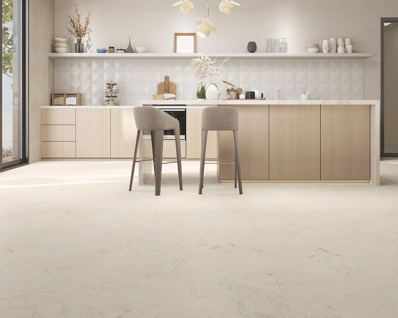 Винилова настилка Ceramin №67286 Тера Мрамор Бял 4,5мм + 1,0мм / 34 клас 4V