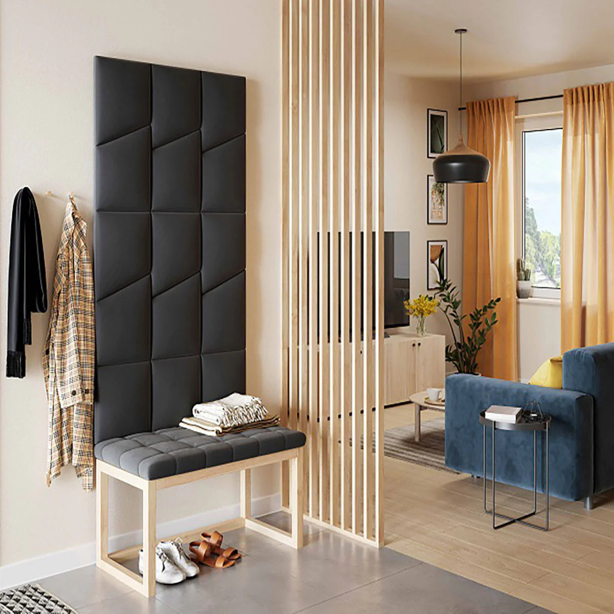 Тапициран стенен панел Vilo Geo Графит 30x35 см