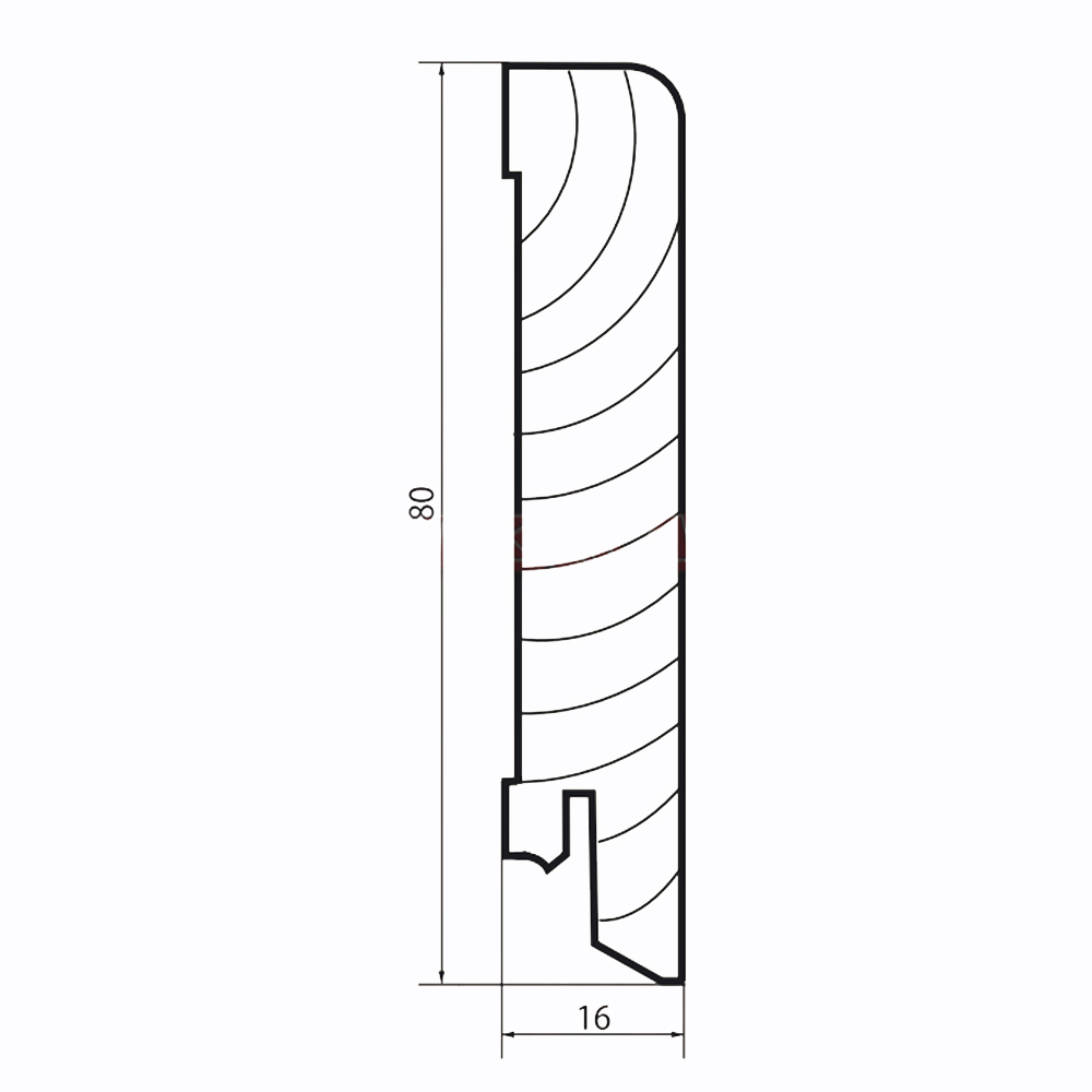 FR-80x16-presek Перваз FR-80 Дъб нефиниширан МДФ 80мм x 16мм х 2400мм - Image 2